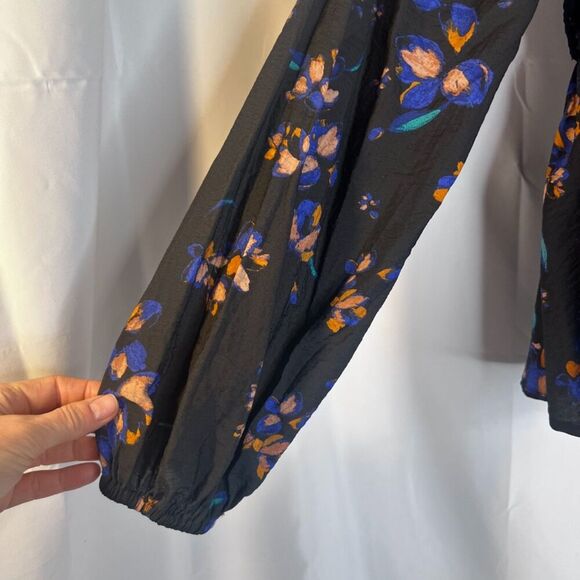 Ava & Viv Navy Floral Boho Puff Sleeve Peplum Vneck Blouse Size X(14W) - Picture 5 of 10